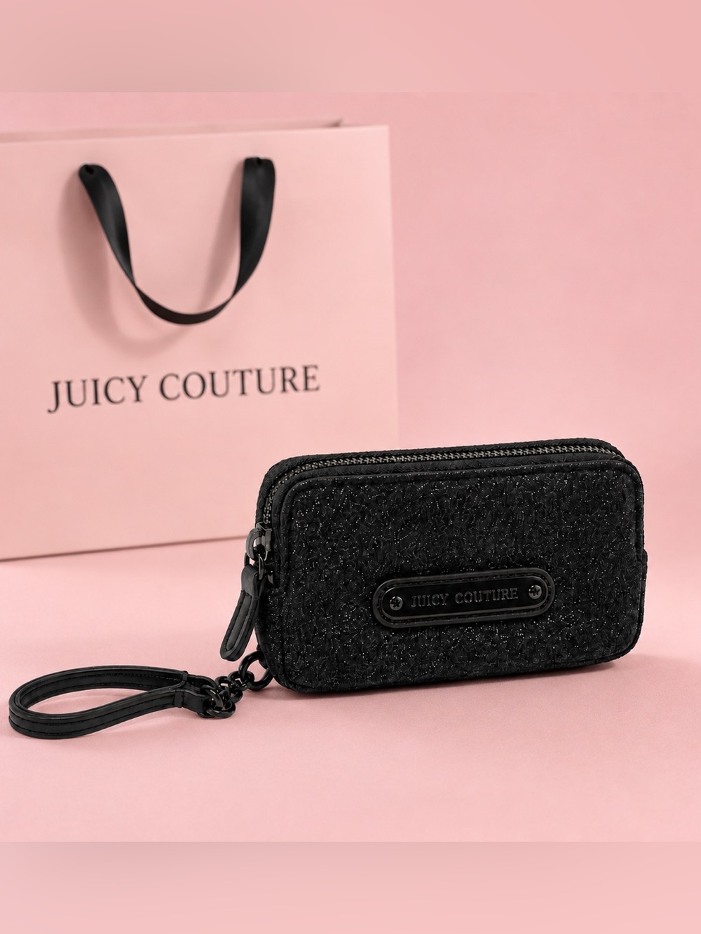 Juicy Couture‎ Black Glitter Wristlet Bag Wallet